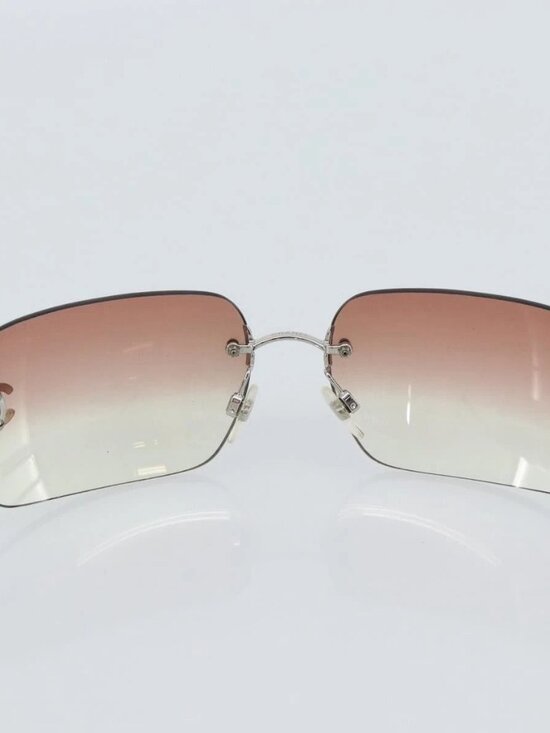 CHANEL COCO Mark Sunglasses metal Silver CC Auth 185051V